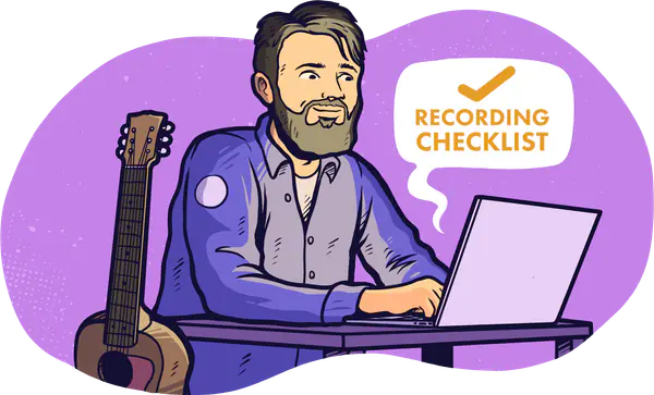 Illustration of a musician at work in a recording studio. Art by Laurence Crow Illustration.