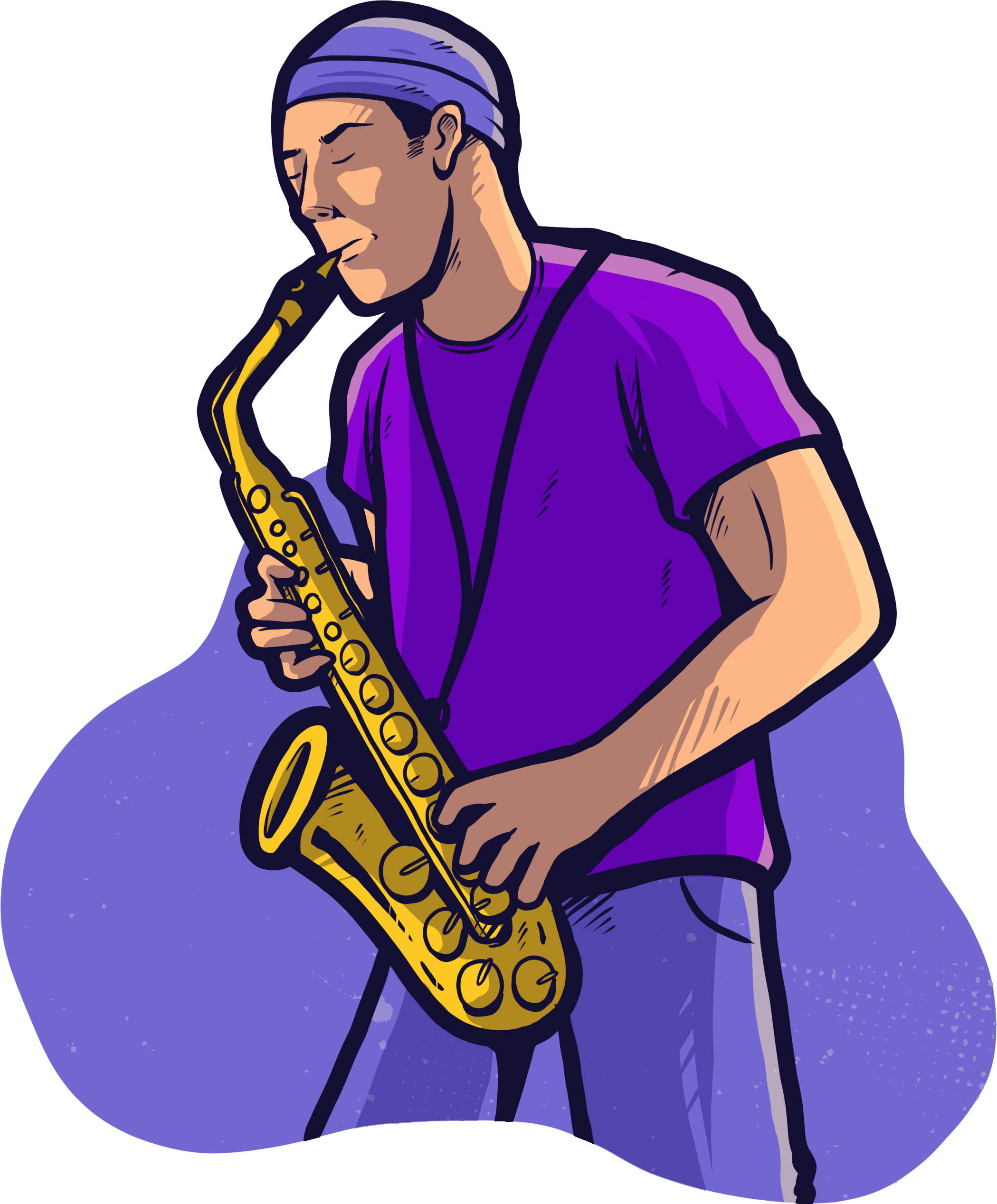 Illustration of a musician playing saxophone. Art by Laurence Crow Illustration.